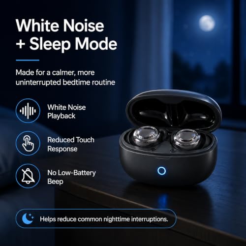 Zqoxtr ANC Sleep Earbuds for Side Sleepers, Mini Low-Profile Sleeping Headphones for Snoring & Night Noise, Sleep Mode with No Low-Battery Beep, White Noise, 48H Charging Case, Bluetooth 6.0, Black - image 5