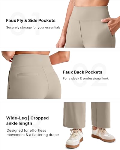 Image of G4Free EverGoing Wide Leg Ankle Pants for Petite Women with Pockets Stretch | Moisture Wicking, 4-Way Stretch, 7 /8 Ankle Length, Faux Fly Detail, Faux Back Pockets, Yoga To Casual Wear