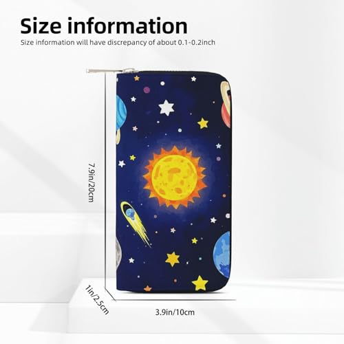 Illustration Of The Solar Universe Leather Wallet For Women Girl, Zip Around Credit Card Holder Long Pu Wallet Clutch Purse Waterproof Travel Handbag3