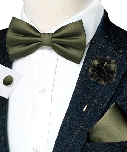 Image of RBOCOTT Solid Color Bow Tie and Pocket Square with Lapel Pin Cufflinks Set 4PCS
