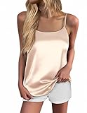 Ekouaer Silk Camisole Tops for Women Spaghetti Strap Tank Top Satin Cami Tops Crew Neck Silky Camis Basic Blose Shirt,Champagne,X-Large