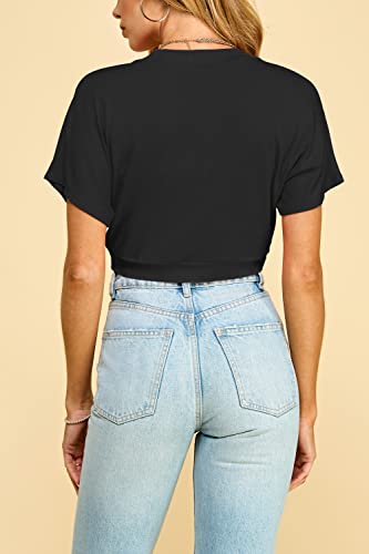 Ll Wsk1785 Womens Short Sleeve Cropped Bolero Shrug Open Cardigan Xl Black #TOP4