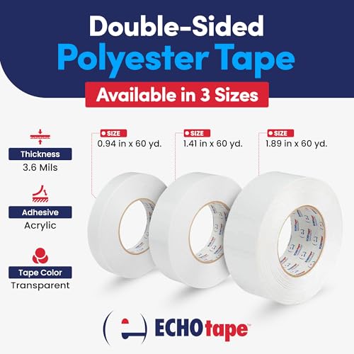 Image of ECHOtape DC-M194A | Double-Sided Polyester Tape | Clear Thin Tape | All Weather /Cold Weather Insulation Mounting Tape | Superior Holding Power | 1.89 in x 60 yd (Case of 24)