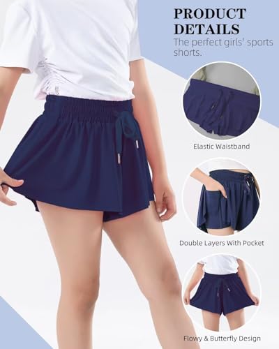 Girls Flowy Shorts with Spandex Liner,2 in 1 Butterfly Shorts Teen Girls with Pockets for Sports，Running，Athletic3