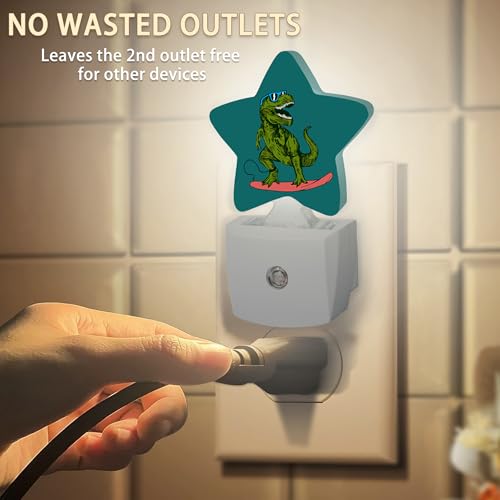 Image of Dinosaur Green Night Light Plug-in Dusk to Dawn Smart Sensor White Led Nightlight for Bedroom Bathroom Kitchen Hallway Stairs Energy Efficient Decor Desk Lamp