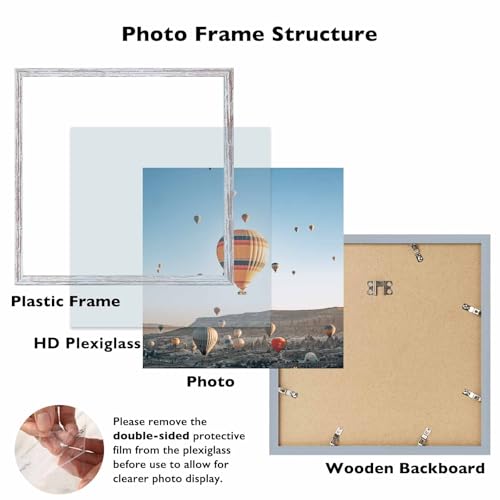 Image of JCJMY 13x13 Picture Frame Rustic White for Wall Hanging, Wall Mounting Horizontally or Vertically, 13 x 13 Square Wall Gallery Poster Photo Frame with Shatter Resistant Plexiglass, Rustic White