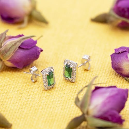 Boucles d'oreilles émeraude rectangulaire or blanc 9 carats et zircone 3x5mm - 3