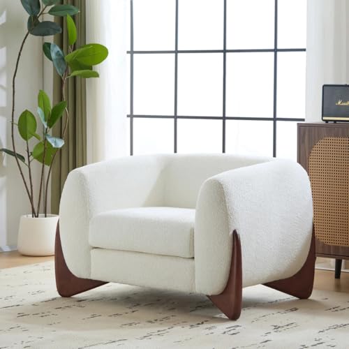 Image of Upholstered 3 Seater Sofa Three Seater Sofa with Wooden Legs for Living Room Hotels & Offices (One Seater Boucle White)