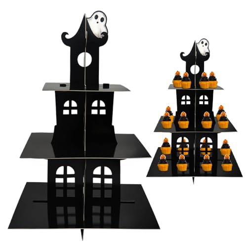 ALIBBON Halloween Cupcake Stand 3-Tier Castle Cupcake Stand Tower...