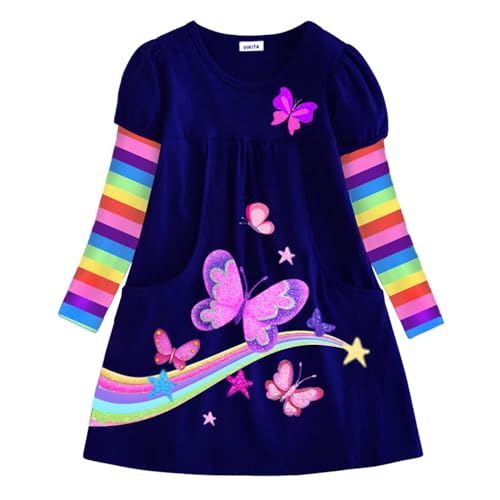 VIKITA Niñas Vestidos Algodón Animal Bordado Manga Larga Vestido para Niños LH4311 7T