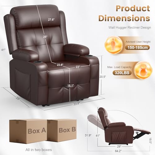 Image of Home Theater Seating, Power Recliner Sofa Chair with Massage & Heat, Wall Hugger Reclining Single Chairs with USB, RV Furniture with LED Lights, Cup Holders for Movie Theater & Gaming Room
