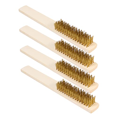 MUCKLILY 4pcs Copper Wire Brush for Rust Removal Fine Wire Brush Set Wooden Handle Cleaning Brush for Household Use