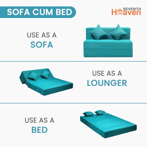Image of Seventh Heaven Rejioce 2 Seater 4 * 6 Jute Fabric Washable Cover Sofa Cum Bed with 2 Cushions 2 Seater Double Foam Fold Out Sofa Cum Bed (Finish Color - Blue Delivery Condition - Pre-Assembled)