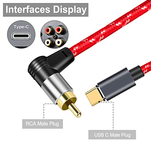 Janmmdeg Type-C To 2Rca Audio Auxiliary Adapter Stereo Divider Cable 25Ft, Type-C To Rca Y Cable For Smartphone Speaker Tablet Hdtv Mp3 Player #TOP2