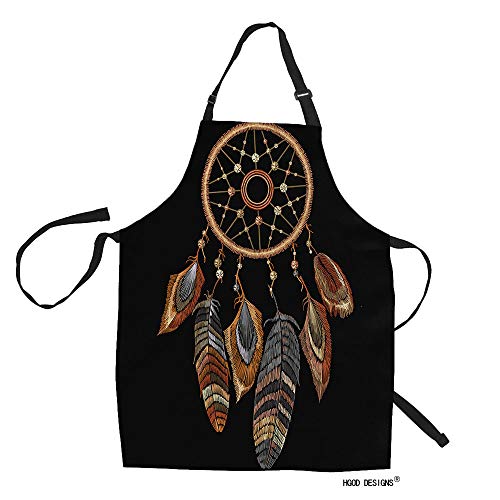HGOD DESIGNS Dreamcatcher Kitchen Apron,Embroidery Tribal Dream Catcher Boho Native American Indian Talisman Bib Aprons For Home Cooking Gardening Adjustable Neck for Women men,Adult Size