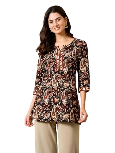 Amazon Brand - Tavasya Women Floral Printed Short Kurti | Round Neck with Slit Stylish Kurta | 3/4th...