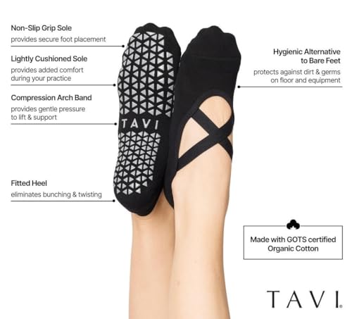 Image of TAVI Chloe Pilates Socks with Grips for Women | Non-Slip Grip Socks for Women, Patented Grip Sole Design, Soft Organic Cotton, Arch Support, Use for Yoga, Barre, Lagree