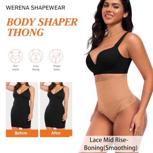 Image of Werena Tummy Control Thong Shapewear for Women High Waisted Body Shaper Panties Shaping Thong Girdle Underwear
