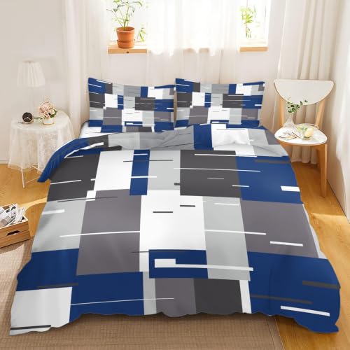 Housse de couette 155x220 graphismes patchwork modernes gris marine - 5