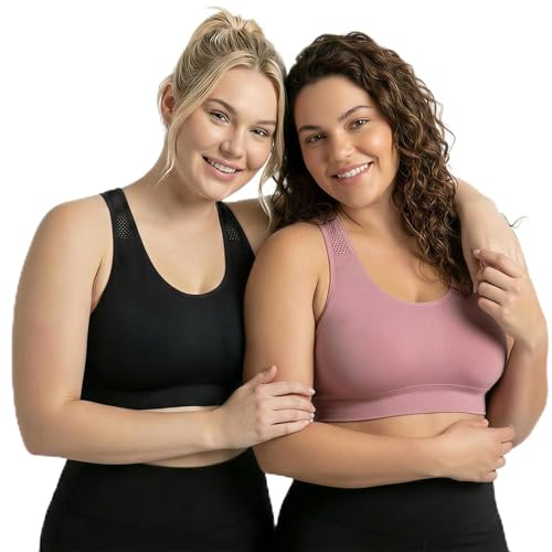 Image of Under Control Plus Size Sport Bras for Women Large Bust Seamless Racerback Padded Yoga Workout Bras Black White Pack 1X-2X-3X