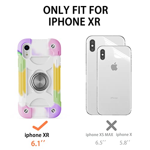 Image of MARKILL Compatible with iPhone with Built-in 360Rotating Ring Stand, Military Grade Drop Protection Full Body Rugged Heavy Duty Case Durable Cover (Rainbow White, iPhone XR 6.1 inch)