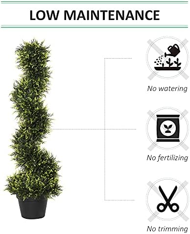Outsunny Set Of 2 90cm/3FT Artificial Spiral Topiary Trees w/ Pot Fake Indoor Outdoor Greenery Plant Home Office Garden Décor Green