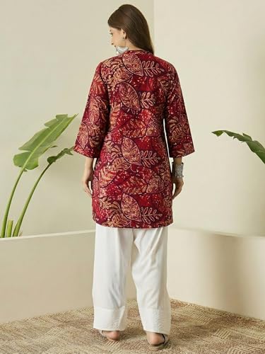 Image of ANNI Designer Co-ord Set Women Viscose Printed | Kurti Set Woman | Farshi Salwar 2 Piece Outfit | Mandarin Collar 3 /4 Sleeve Regular Fit Ethnic Wear Ladies Dress Stylish Traditional Clothing