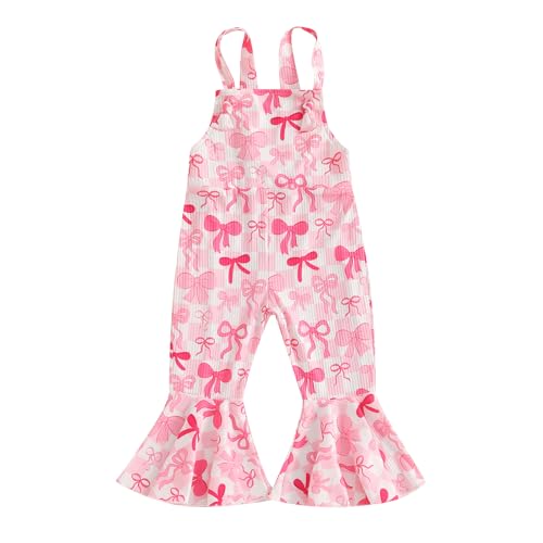 YOKJZJD Toddler Baby Girl Outfit Bow Print Suspender Romper Jumpsuit Overalls Bell Bottom Pants Fall Clothes