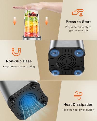 VEWIOR Smoothie Blender, 900W Personal Blender for Shakes and Smoothies, Blenders for Kitchen, Smoothie Juice Mixer with 2 * 22Oz BPA-Free To-Go Cups - Image 7