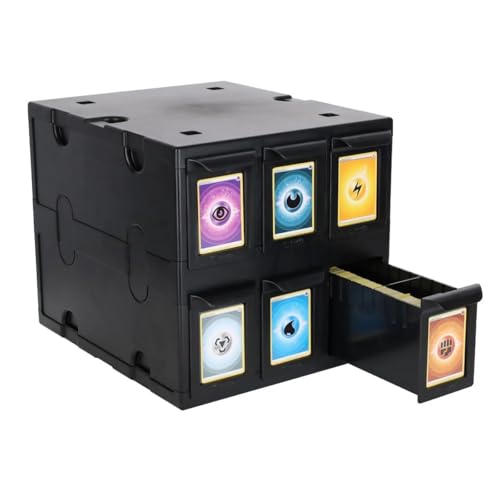 Image of BCW 6 Drawer Card Catalog - Black | Stackable Trading Card Organizer Box | Holds Sports Cards, Gaming Cards, Toploaders & Magnetics | Heavy-Duty Black Plastic Storage with Dividers