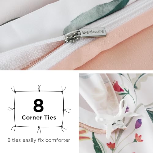 Image of Bedsure Duvet Cover Queen Size - Reversible Floral Duvet Cover Set with Zipper Closure, 3 Pieces Pale Blush Bedding Set with 8 Corner Ties and 2 Pillow Shams 20 inchx26 inch
