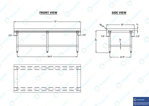 Image of AmGood Stainless Steel Equipment Stand - Heavy Duty, Commercial Grade, with Undershelf, NSF Certified (30 inch Width x 72 inch Length)