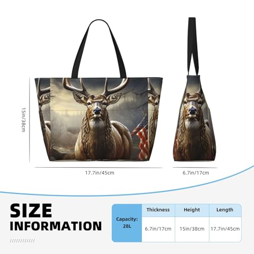 Beach Bags For Women Large Waterproof Sandproof Beach Tote Bag Lightweight Zipper Carry On Bag Deer Hunting Season Pool Bag For Gym Travel Vocation4
