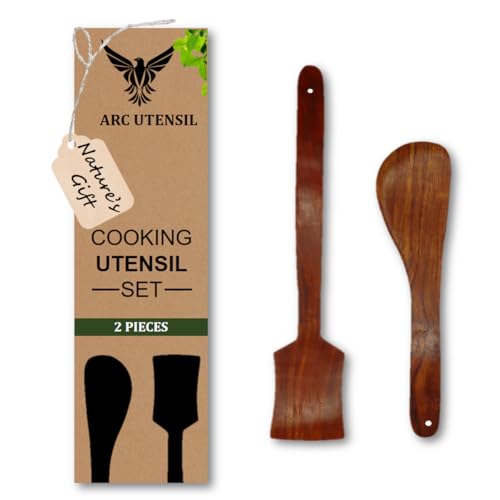 Image of Arc Utensil- Wooden Spatula Ladle for Cooking & Serving - 100% Natural Non-Stick | Handmade Wooden Cooking Spoon (Wok Spatula & Mixing Spoon)