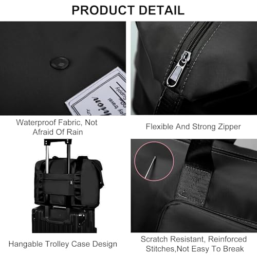 Image of Large Capacity Folding Travel Tote Bag, Oxford Fabric Waterproof Lightweight Foldable Travel Duffel Bag, Portable Expandable Travel Bag, Dry and Wet Separation Carry On Bag for Airplanes (Black)