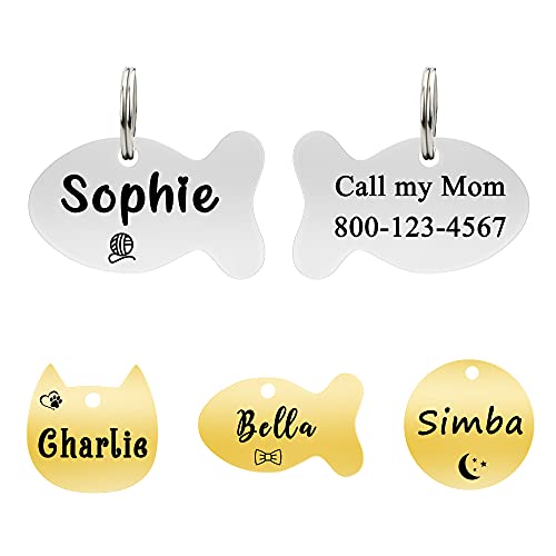 Ultra Joys Cat ID Tag, Cat Tags Personalized, Cat Collar with Name Tag, Dog Tag, Pet ID Tag, Mirror Polished Stainless Steel Cat Tag, Both Side Engravable, Fish Tag in Silver