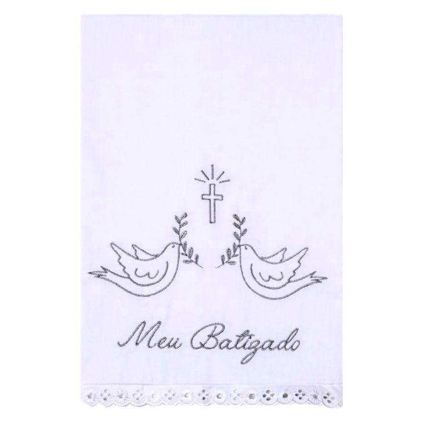 Toalha de Batismo Meu Batizado Beb&ecirc; Branca Bordada 60x40cm (Branco 2)