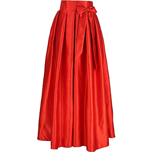 Diydress Women's Long Satin Floor Length Pleated Maxi Skirt High Waist Bowknot A-Line Prom Party Skirts with Pockets2