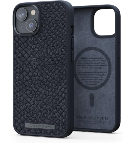 Image of Telco Njord byELEMENTS NA42SL00 Salmon Leather Drop-proof Magsafe Phone Case (iPhone 14 Plus, Vindur /Dark Gray)