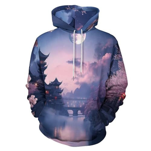 Sweatshirt à capuche couple imprimé 3D romantique pour automne et hiver avec poche