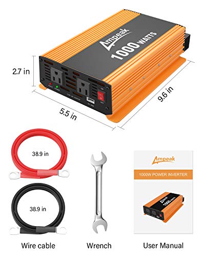 Ampeak 1000W Power Inverter 12V DC to 110V AC Car Converter with Upgraded Reverse Polarity Protection