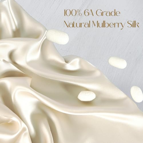 ZIMASILK 100% Pure Mulberry Silk Pillowcase 2 Pack, Soft and Smooth,Both Sides Premium Grade 6A Silk,600 Thread Count,with Hidden Zipper for Men and Women Family (Standard 20"x26", Beige)