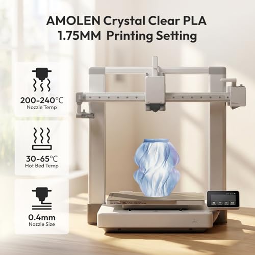 Image of AMOLEN 3D Printer Filament Crystal PLA Translucent Bundle, Transparent PLA 1.75mm, NO-Tangle Low Warping, Dimensional Accuracy+ /-0.02 mm, Fits Most FDM 3D Printers, 200gx4 Pack, Green+Pink+Orange+Blue