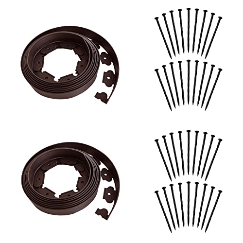 40FT Brown Landscape Edging No Digging Garden Edging Kit Include 36 Spikes, Premium Yard Edging Fence with One Spike per Feet