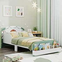 AIYAPLAY Toddler Bed with Storage, Lion-Themed Kids Bed Frame with Guardrails, Kids Bedroom Furniture for Ages 3-8 Years, Fits 140 x 70cm Mattress(Mattress not included), Green