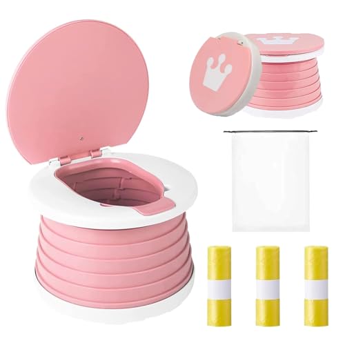Bolale Faltbares Töpfchen,Töpfchen Unterwegs Kinder,Kinder Töpfchen für Unterwegs，Potty Training Toilet，Camping für Autoreisen Oder Heimnutzung mit 45 Ersatzbeuteln (pink)