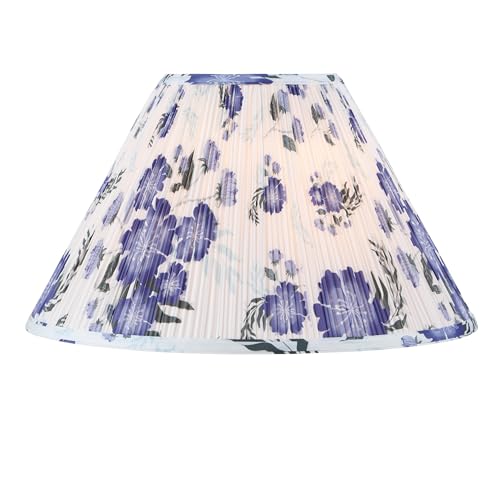 Image of Aspen Creative 33179, Hardback Empire Transitional Spider Lamp Shade, Mushroom Pleated White with Blue Floral Print Designed Fabric, 7 inch Top x 18 inch Bottom x 11-1 /2 inch Slant Height