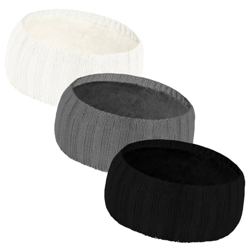 Fzkjbn Winter Warm Knitted Headbands for Women 3 Pack Acrylic Stretchy Knit Thick Fleece Lined Cold Weather Warm Ear Muffs