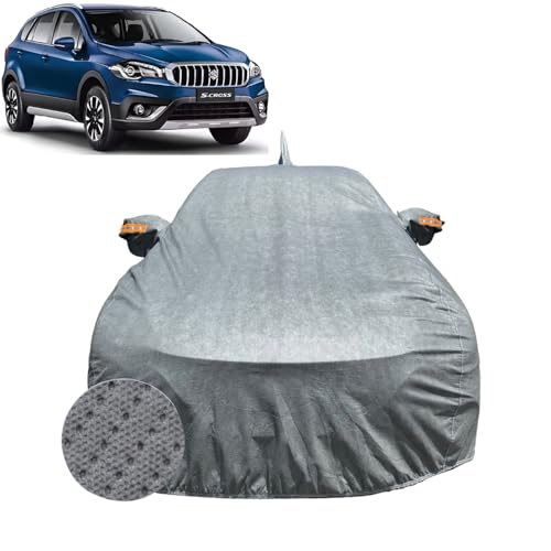 Image of Car Cover For Maruti Suzuki S-Cross (2015-2022)| 100% Waterproof Cover with Antenna & REFLECTIVE Mirror Pockets | Dustproof, Scratchproof, Heatproof S cross Car Cover |Soft Cotton Lining|GREY