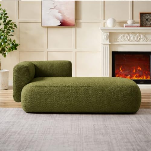 Image of Boucle Fabric Upholstered Samuel Diwan, Couch, Chaise Lounge, Settee, Sofa, Chaise Lounge, Green